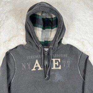 Vtg Y2K American Eagle 1/2 Zip Hoodie Sweatshirt Logo Gray Embroidered Large